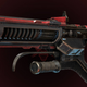 The shock rifle, an electric sniper rifle in Halo Infinite, hovers over a red background.